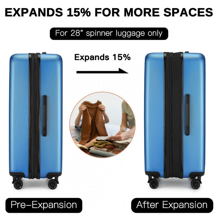 KSK2477 - Kono Durable 28 Inch Expandable ABS+PC Vertical Textured Hard Shell Suitcase with Secure 3-Digit Lock - Navy