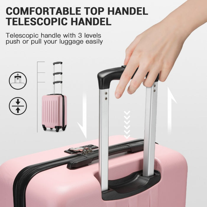 KSK2477 - Kono Durable 24 Inch Lightweight ABS+PC Vertical Textured Check-in Suitcase with Secure 3-Digit Lock - Pink