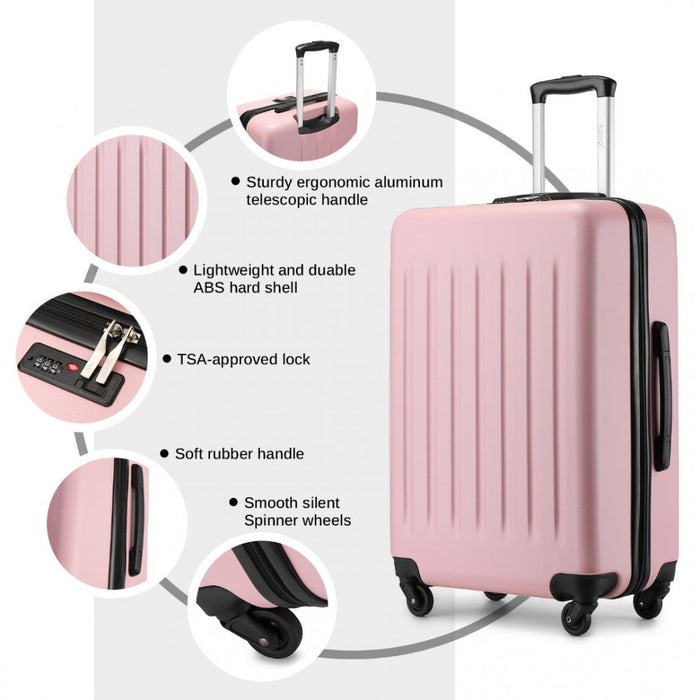 KSK2477 - Kono Durable 24 Inch Lightweight ABS+PC Vertical Textured Check-in Suitcase with Secure 3-Digit Lock - Pink