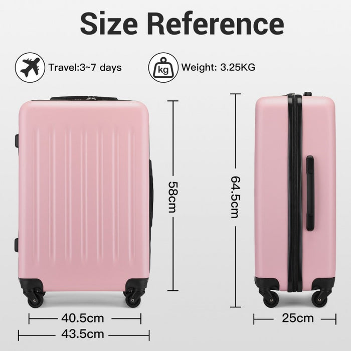 KSK2477 - Kono Durable 24 Inch Lightweight ABS+PC Vertical Textured Check-in Suitcase with Secure 3-Digit Lock - Pink