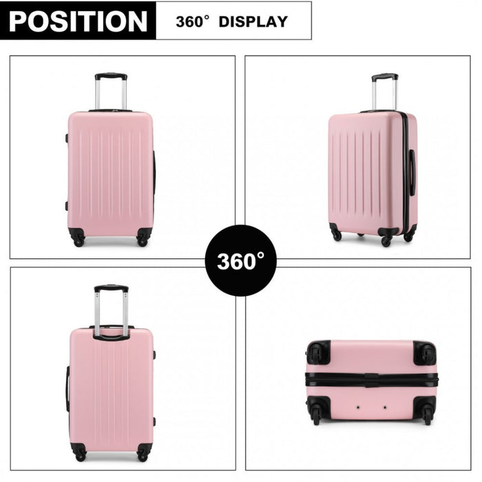 KSK2477 - Kono Durable 24 Inch Lightweight ABS+PC Vertical Textured Check-in Suitcase with Secure 3-Digit Lock - Pink