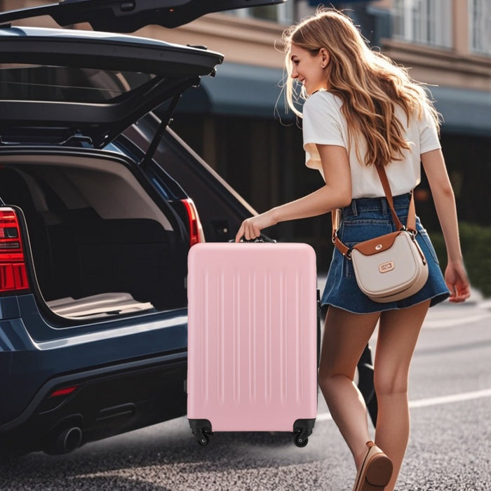 KSK2477 - Kono Durable 24 Inch Lightweight ABS+PC Vertical Textured Check-in Suitcase with Secure 3-Digit Lock - Pink