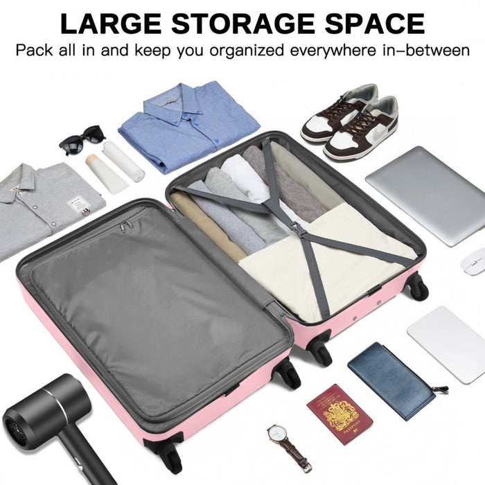 KSK2477 - Kono Durable 24 Inch Lightweight ABS+PC Vertical Textured Check-in Suitcase with Secure 3-Digit Lock - Pink