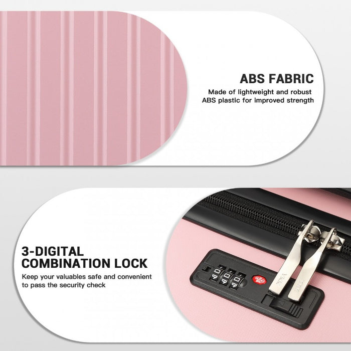 KSK2477 - Kono Durable 24 Inch Lightweight ABS+PC Vertical Textured Check-in Suitcase with Secure 3-Digit Lock - Pink