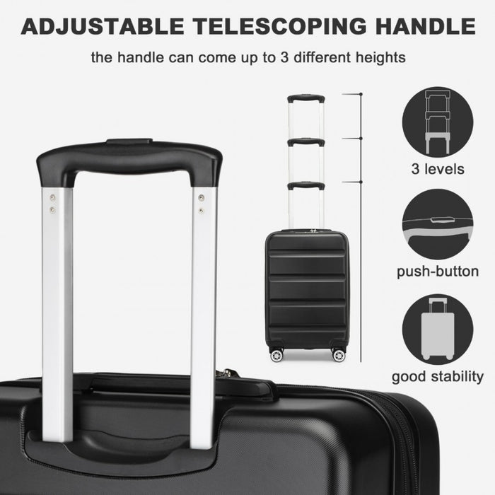 KSK2482 - Kono 19 Inch Stylish Horizontal Engraved Hard Shell ABS+PC Cabin Carry-On Suitcase with TSA Lock - Black