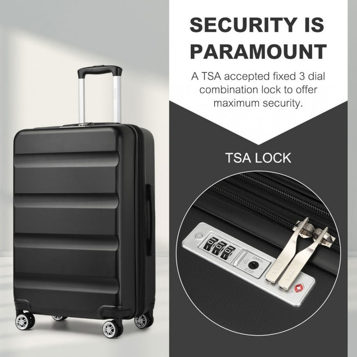 KSK2482 - Kono 24 Inch Expandable Horizontal Engraved Hard Shell ABS+PC Check-In Suitcase with TSA Lock - Black