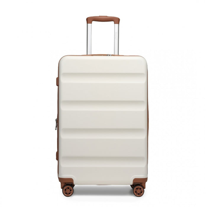 KSK2482 - Kono 24 Inch Expandable Horizontal Engraved Hard Shell ABS+PC Check-In Suitcase with TSA Lock - Cream