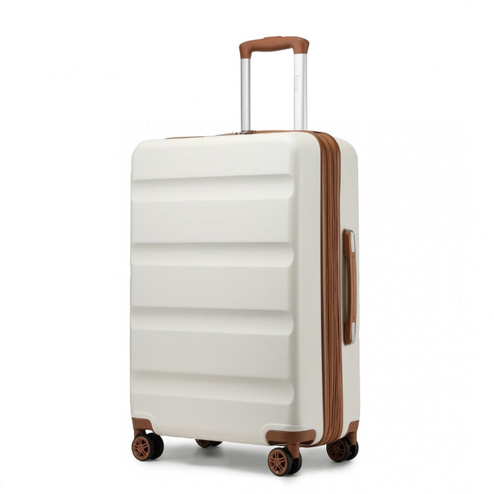 KSK2482 - Kono 28 Inch Expandable Horizontal Engraved Hard Shell ABS+PC Check-In Suitcase with TSA Lock - Cream