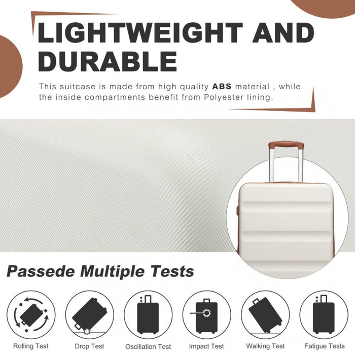 KSK2482 - Kono 24 Inch Expandable Horizontal Engraved Hard Shell ABS+PC Check-In Suitcase with TSA Lock - Cream