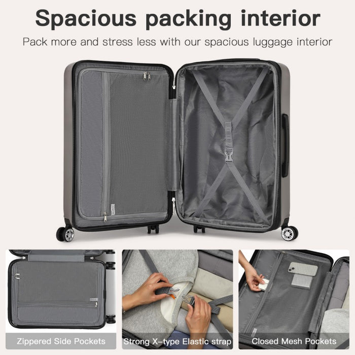 KSK2482 - Kono 24 Inch Expandable Horizontal Engraved Hard Shell ABS+PC Check-In Suitcase with TSA Lock - Grey