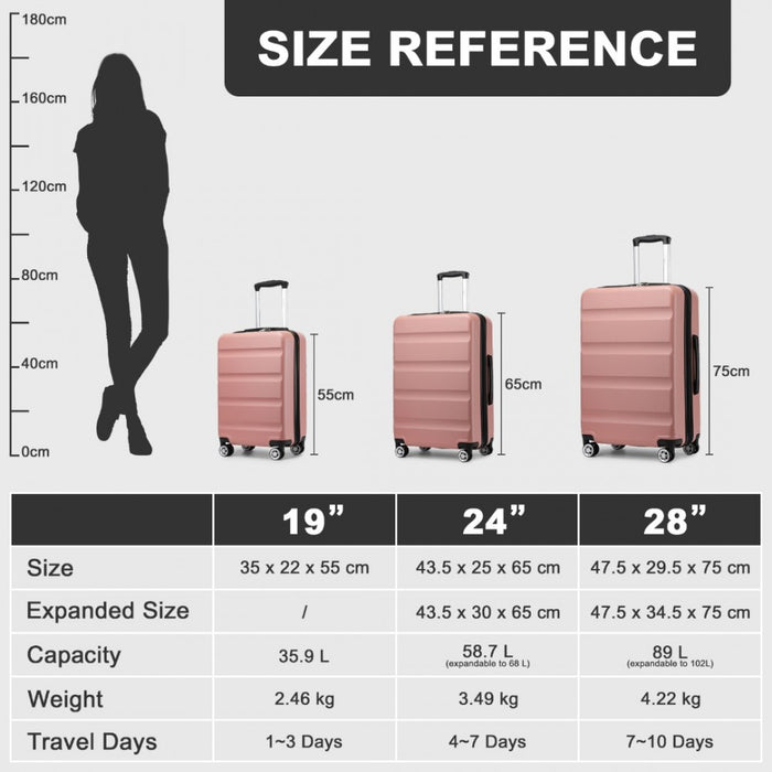 KSK2482 - Kono 3-Piece Horizontal Engraved Hard Shell ABS+PC Suitcase with TSA Lock - Nude