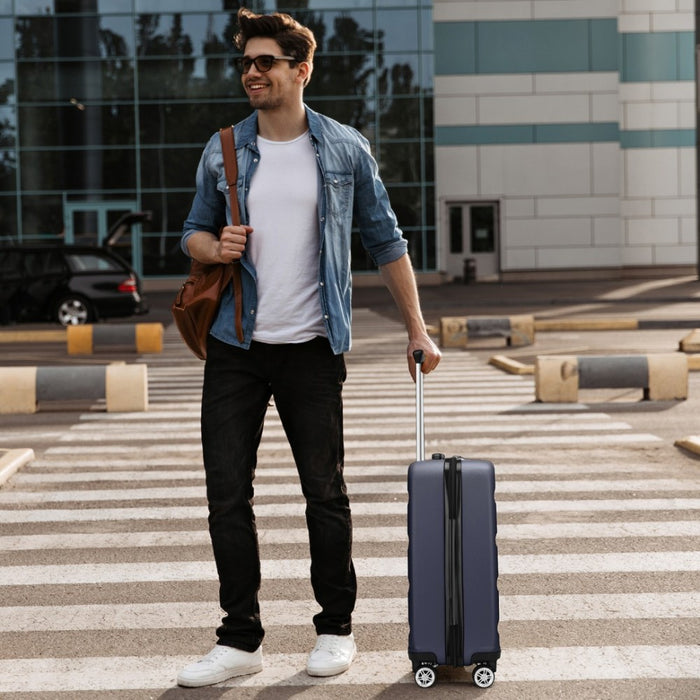 KSK2482 - Kono 19 Inch Stylish Horizontal Engraved Hard Shell ABS+PC Cabin Carry-On Suitcase with TSA Lock - Navy