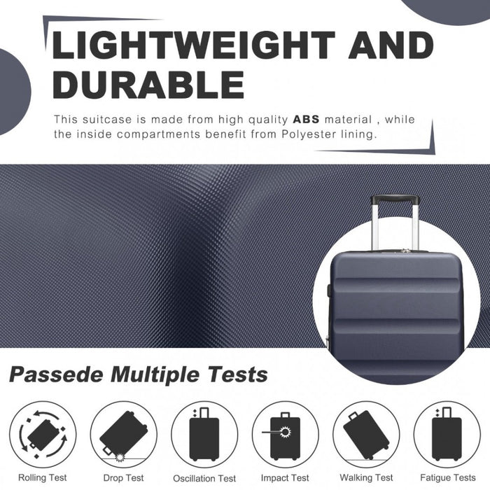 KSK2482 - Kono 28 Inch Expandable Horizontal Engraved Hard Shell ABS+PC Check-In Suitcase with TSA Lock - Navy