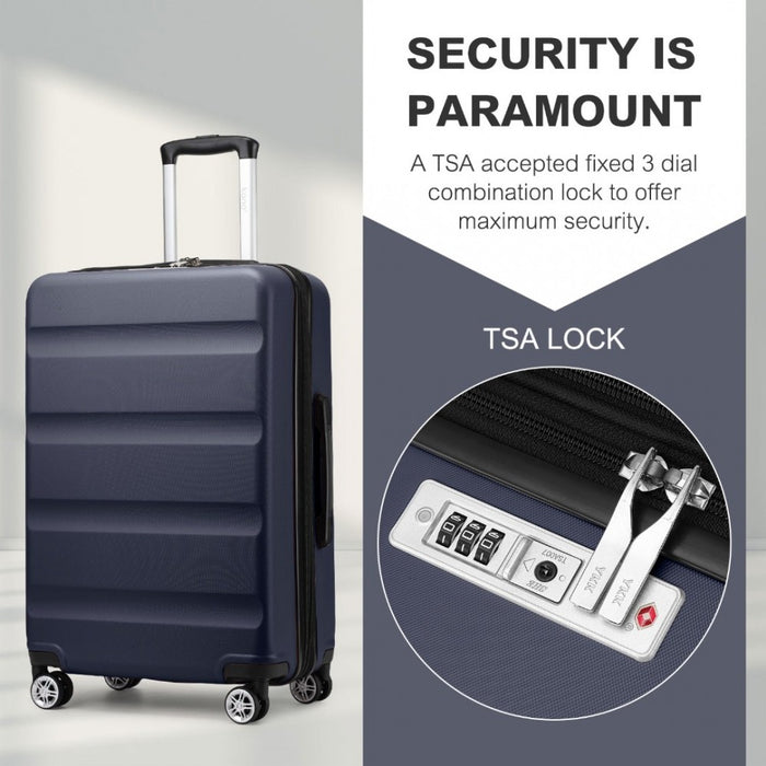 KSK2482 - Kono 28 Inch Expandable Horizontal Engraved Hard Shell ABS+PC Check-In Suitcase with TSA Lock - Navy
