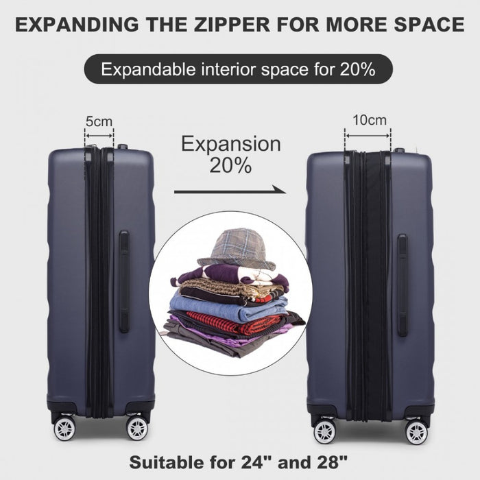 KSK2482 - Kono 28 Inch Expandable Horizontal Engraved Hard Shell ABS+PC Check-In Suitcase with TSA Lock - Navy