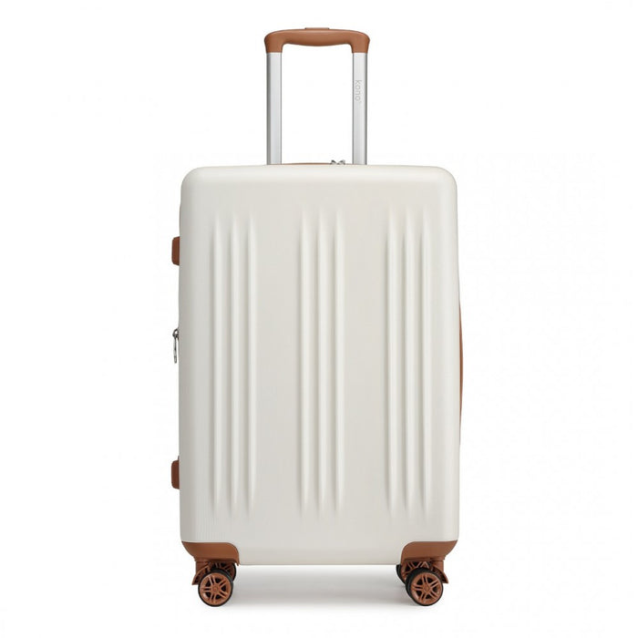 KSK2483 - Kono 28 Inch Sleek Striped Check-In Suitcase Expandable Durable ABS+PC Luggage with Four Spinner Wheels TSA Lock - Cream And Brown