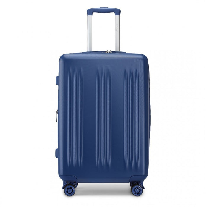 KSK2483 - Kono 24 Inch Sleek Striped Check-In Suitcase Expandable Durable ABS+PC Luggage with Four Spinner Wheels TSA Lock - Navy