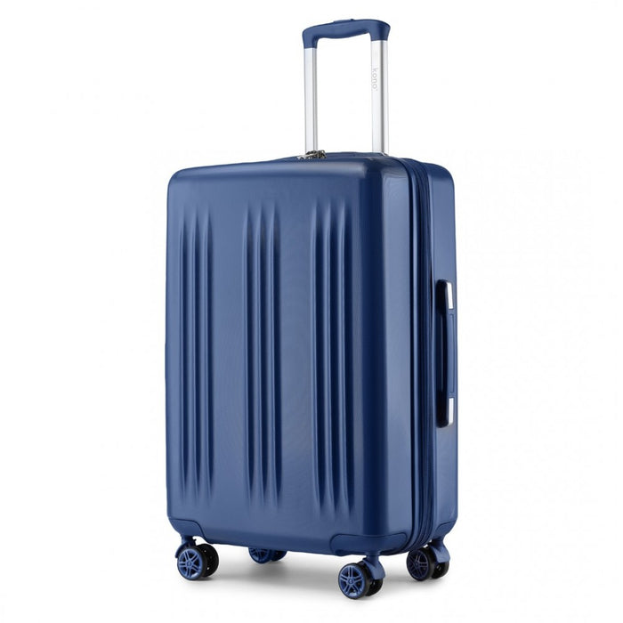 KSK2483 - Kono 24 Inch Sleek Striped Check-In Suitcase Expandable Durable ABS+PC Luggage with Four Spinner Wheels TSA Lock - Navy