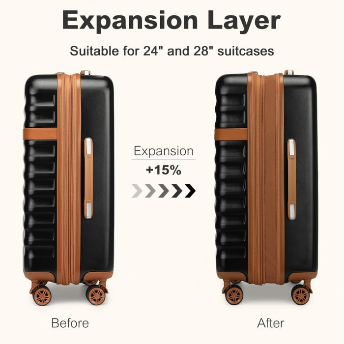 KSK2484 - Kono 28 Inch Expandable Lightweight Hard Shell ABS+PC Check-In Suitcase with TSA Lock Ideal for Extended Trips and Secure Travel - Black And Brown