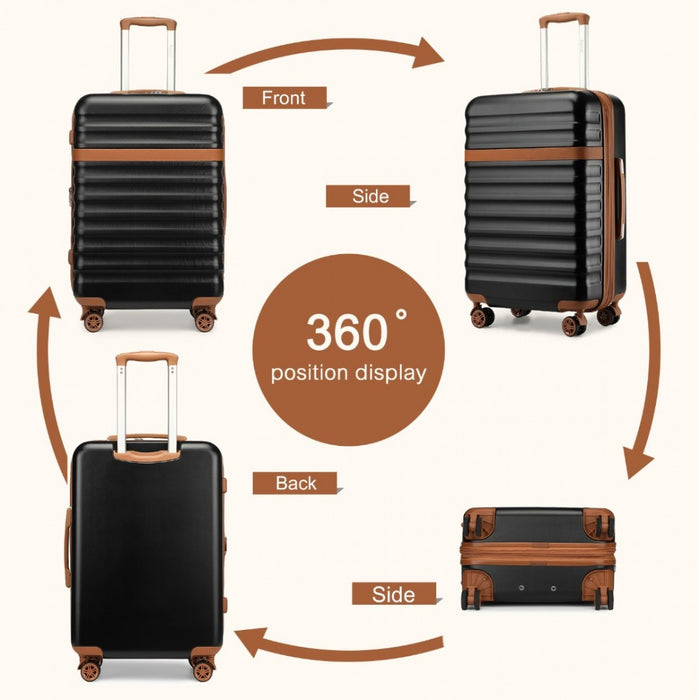 KSK2484 - Kono 28 Inch Expandable Lightweight Hard Shell ABS+PC Check-In Suitcase with TSA Lock Ideal for Extended Trips and Secure Travel - Black And Brown