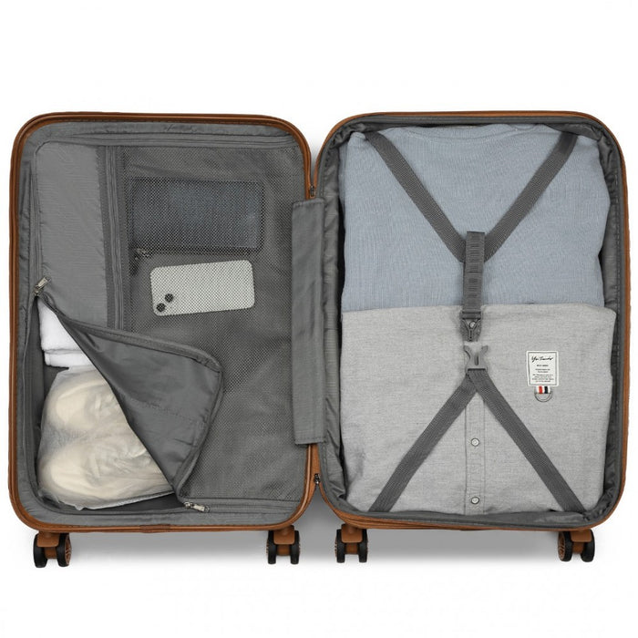 KSK2484 - Kono 3-Piece Expandable Luggage Set 20"/24"/28" Durable Hard Shell ABS+PC Suitcases with TSA Lock for Secure Travel - Black and Brown