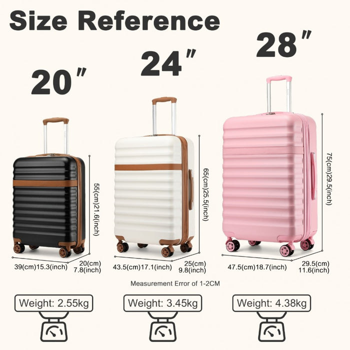 KSK2484 - Kono 3-Piece Expandable Luggage Set 20"/24"/28" Durable Hard Shell ABS+PC Suitcases with TSA Lock for Secure Travel - Black and Brown
