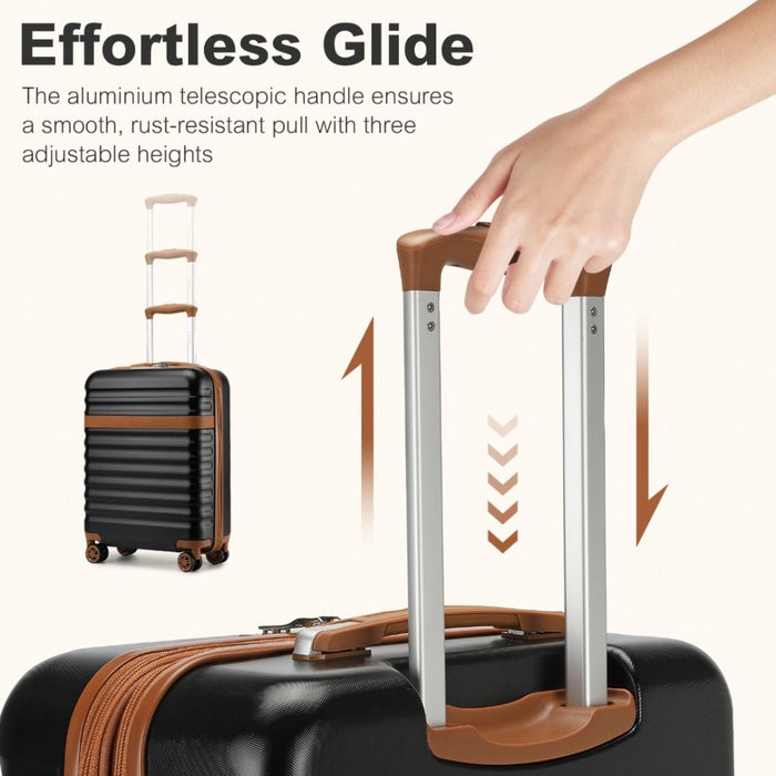 KSK2484 - Kono 3-Piece Expandable Luggage Set 20"/24"/28" Durable Hard Shell ABS+PC Suitcases with TSA Lock for Secure Travel - Black and Brown