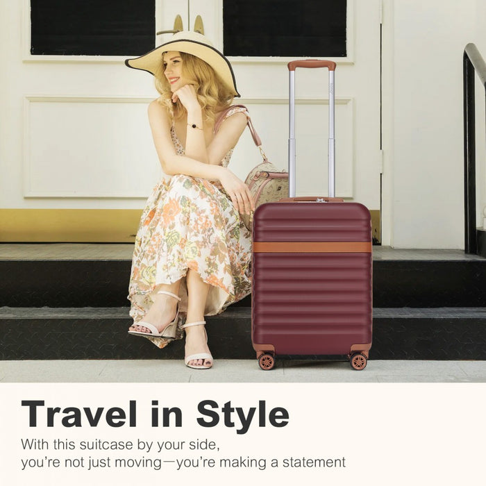 KSK2484 - Kono 20 Inch Stylish Lightweight Hard Shell ABS+PC Cabin Carry-On Suitcase with TSA Lock for Enhanced Security - Burgundy and Brown