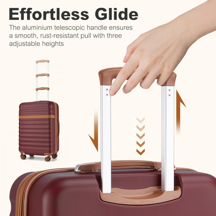 KSK2484 - Kono 28 Inch Expandable Lightweight Hard Shell ABS+PC Check-In Suitcase with TSA Lock Ideal for Extended Trips and Secure Travel - Burgundy And Brown