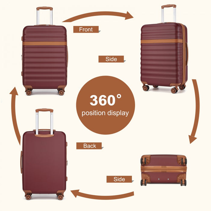 KSK2484 - Kono 28 Inch Expandable Lightweight Hard Shell ABS+PC Check-In Suitcase with TSA Lock Ideal for Extended Trips and Secure Travel - Burgundy And Brown