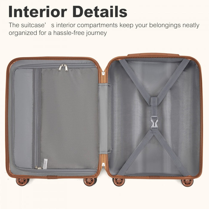 KSK2484 - Kono 24 Inch Expandable Lightweight Hard Shell ABS+PC Check-In Suitcase with TSA Lock Ideal for Extended Trips and Secure Travel - Burgundy And Brown