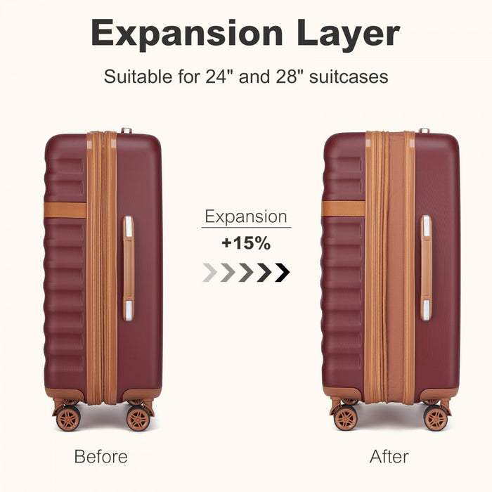 KSK2484 - Kono 24 Inch Expandable Lightweight Hard Shell ABS+PC Check-In Suitcase with TSA Lock Ideal for Extended Trips and Secure Travel - Burgundy And Brown