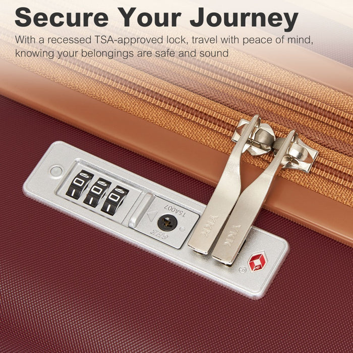 KSK2484 - Kono 24 Inch Expandable Lightweight Hard Shell ABS+PC Check-In Suitcase with TSA Lock Ideal for Extended Trips and Secure Travel - Burgundy And Brown
