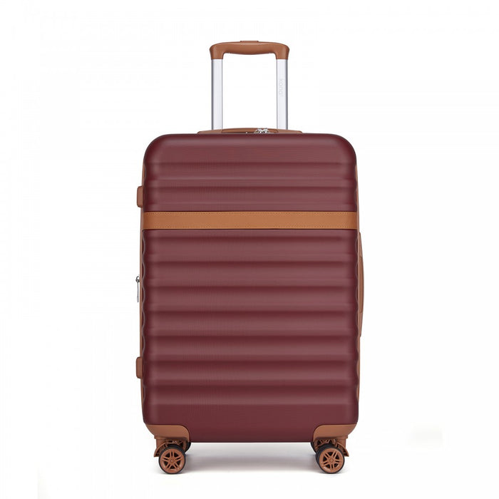 KSK2484 - Kono 3-Piece Expandable Luggage Set 20"/24"/28" Durable Hard Shell ABS+PC Suitcases with TSA Lock for Secure Travel - Burgundy and Brown