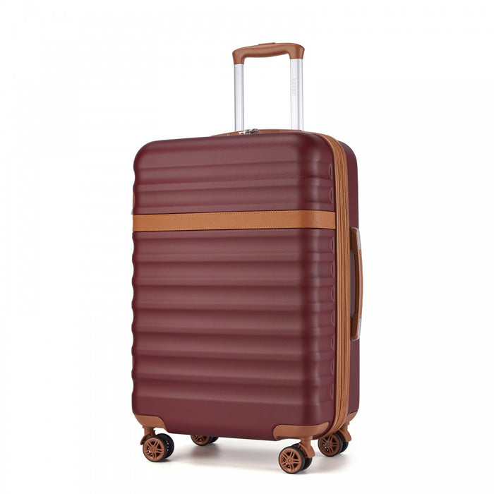 KSK2484 - Kono 24 Inch Expandable Lightweight Hard Shell ABS+PC Check-In Suitcase with TSA Lock Ideal for Extended Trips and Secure Travel - Burgundy And Brown