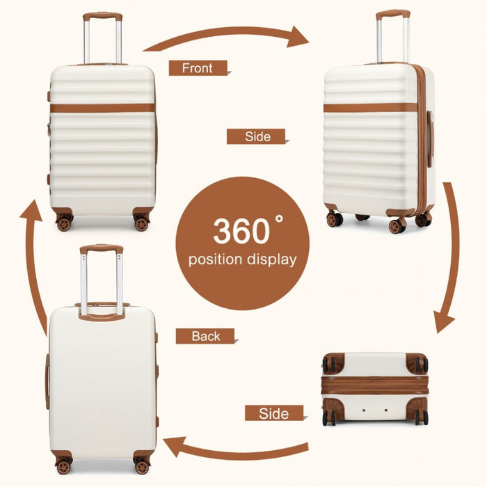 KSK2484 - Kono 3-Piece Expandable Luggage Set 20"/24"/28" Durable Hard Shell ABS+PC Suitcases with TSA Lock for Secure Travel - Cream and Brown