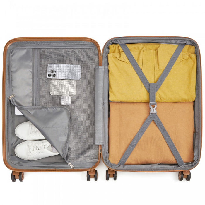 KSK2484 - Kono 24 Inch Expandable Lightweight Hard Shell ABS+PC Check-In Suitcase with TSA Lock Ideal for Extended Trips and Secure Travel - Green And Brown