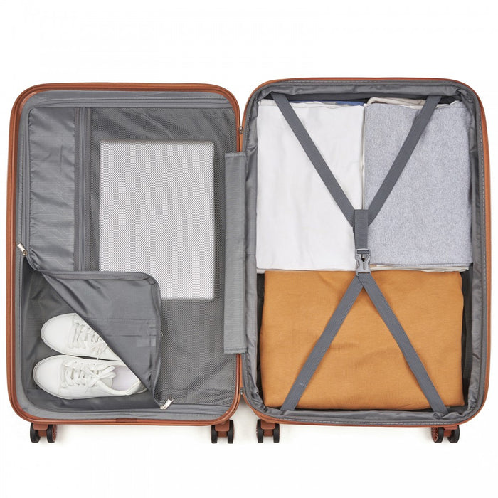 KSK2484 - Kono 28 Inch Expandable Lightweight Hard Shell ABS+PC Check-In Suitcase with TSA Lock Ideal for Extended Trips and Secure Travel - Green And Brown