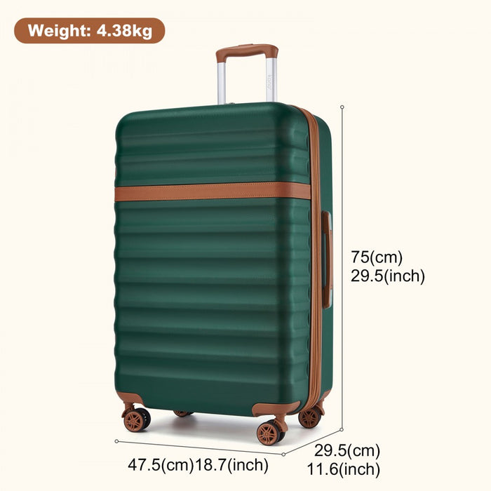 KSK2484 - Kono 28 Inch Expandable Lightweight Hard Shell ABS+PC Check-In Suitcase with TSA Lock Ideal for Extended Trips and Secure Travel - Green And Brown