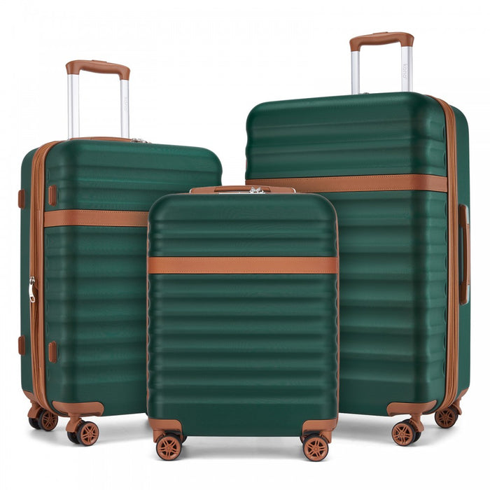 KSK2484 - Kono 3-Piece Expandable Luggage Set 20"/24"/28" Durable Hard Shell ABS+PC Suitcases with TSA Lock for Secure Travel - Green and Brown