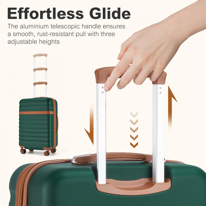 KSK2484 - Kono 28 Inch Expandable Lightweight Hard Shell ABS+PC Check-In Suitcase with TSA Lock Ideal for Extended Trips and Secure Travel - Green And Brown
