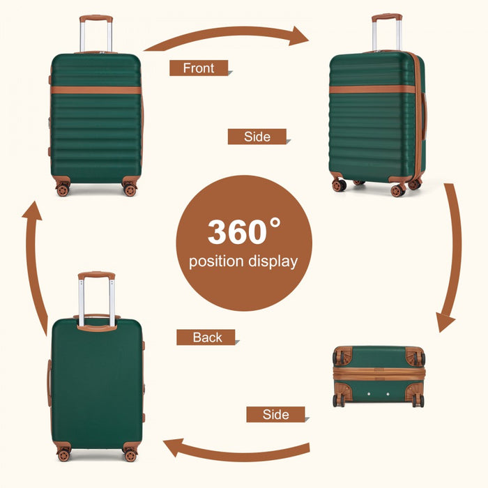 KSK2484 - Kono 24 Inch Expandable Lightweight Hard Shell ABS+PC Check-In Suitcase with TSA Lock Ideal for Extended Trips and Secure Travel - Green And Brown