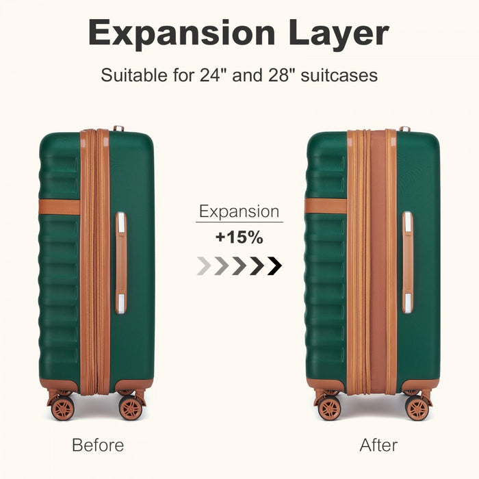 KSK2484 - Kono 28 Inch Expandable Lightweight Hard Shell ABS+PC Check-In Suitcase with TSA Lock Ideal for Extended Trips and Secure Travel - Green And Brown