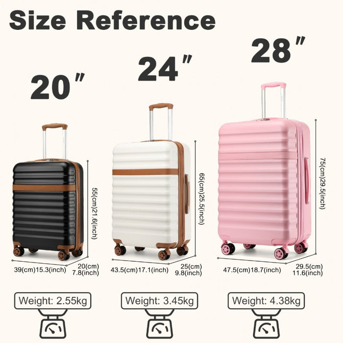 KSK2484 - Kono 3-Piece Expandable Luggage Set 20"/24"/28" Durable Hard Shell ABS+PC Suitcases with TSA Lock for Secure Travel - Grey and Brown