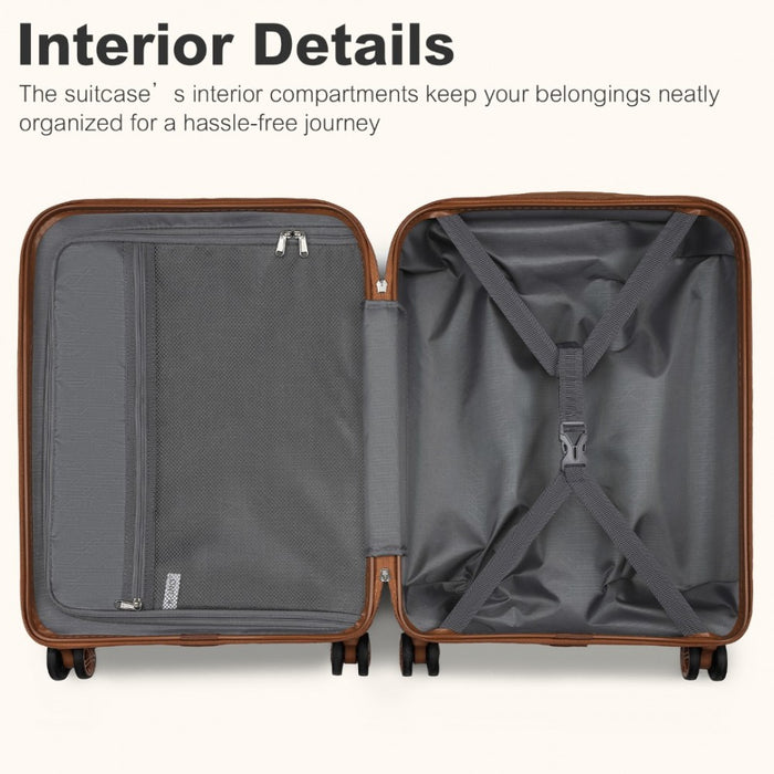 KSK2484 - Kono 3-Piece Expandable Luggage Set 20"/24"/28" Durable Hard Shell ABS+PC Suitcases with TSA Lock for Secure Travel - Grey and Brown