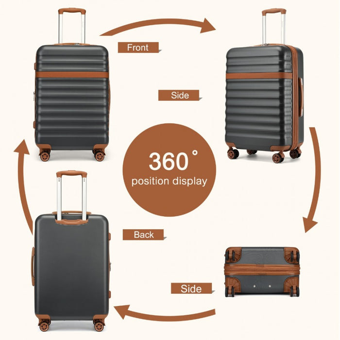 KSK2484 - Kono 3-Piece Expandable Luggage Set 20"/24"/28" Durable Hard Shell ABS+PC Suitcases with TSA Lock for Secure Travel - Grey and Brown