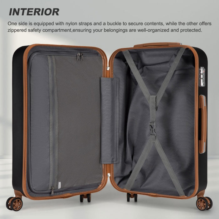 KSK2486 - Kono Stylish ABS+PC 28 Inch Polka Dot Hard Shell Suitcase With TSA Lock - Black And Brown