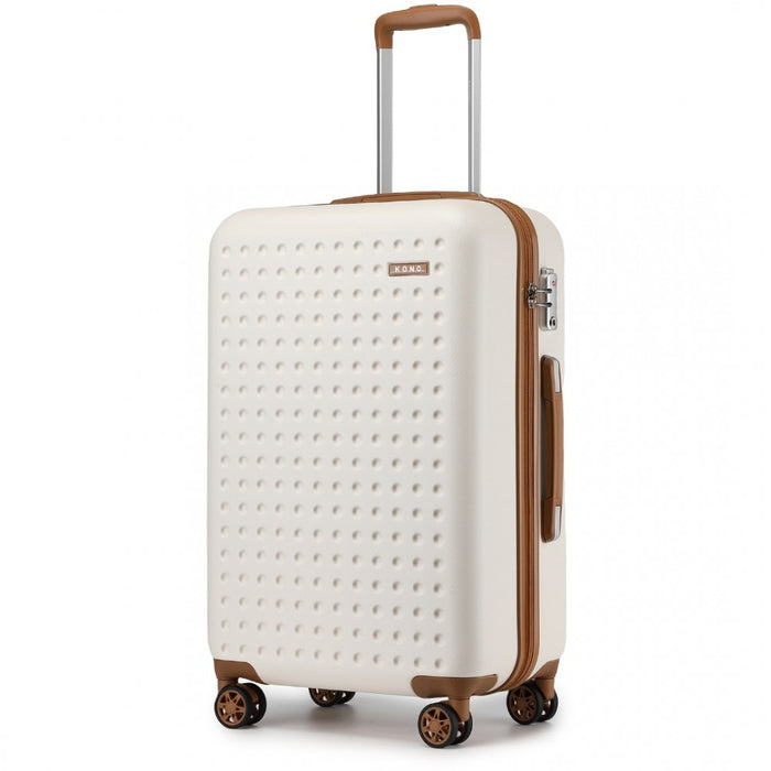 KSK2486 - Kono Stylish ABS+PC 24 Inch Polka Dot Hard Shell Suitcase With TSA Lock - Cream And Brown