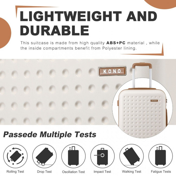 KSK2486 - Kono Stylish ABS+PC 24 Inch Polka Dot Hard Shell Suitcase With TSA Lock - Cream And Brown