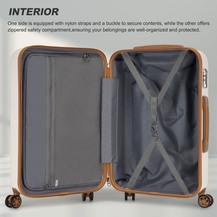 KSK2486 - Kono Stylish ABS+PC 28 Inch Polka Dot Hard Shell Suitcase With TSA Lock - Cream And Brown